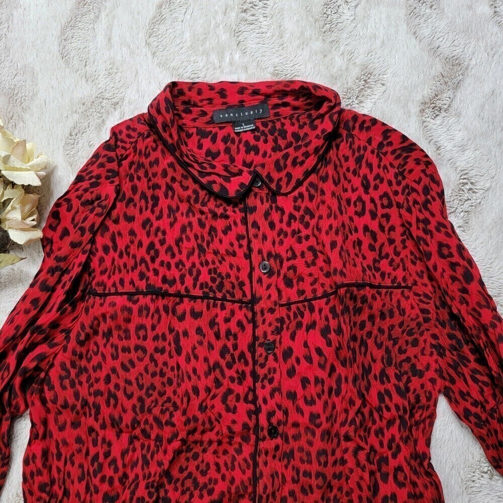 Sanctuary Red Cheetah Leopard Print Button Up Blo… - image 2